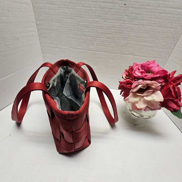 Harveys Seatbelt Dark Red Woven Small Tote Vintage Y2K Purse Shoulder Bag - Picture 3 of 14